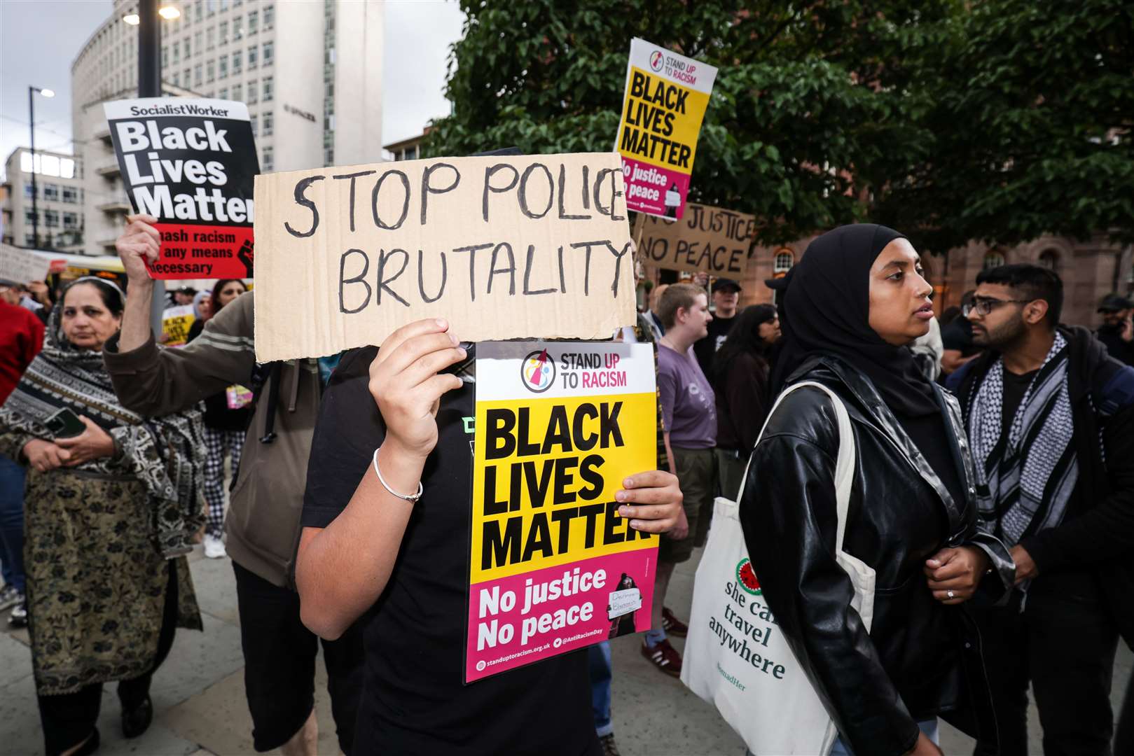 The protest began outside the office of Greater Manchester mayor Andy Burnham (James Speakman/PA)