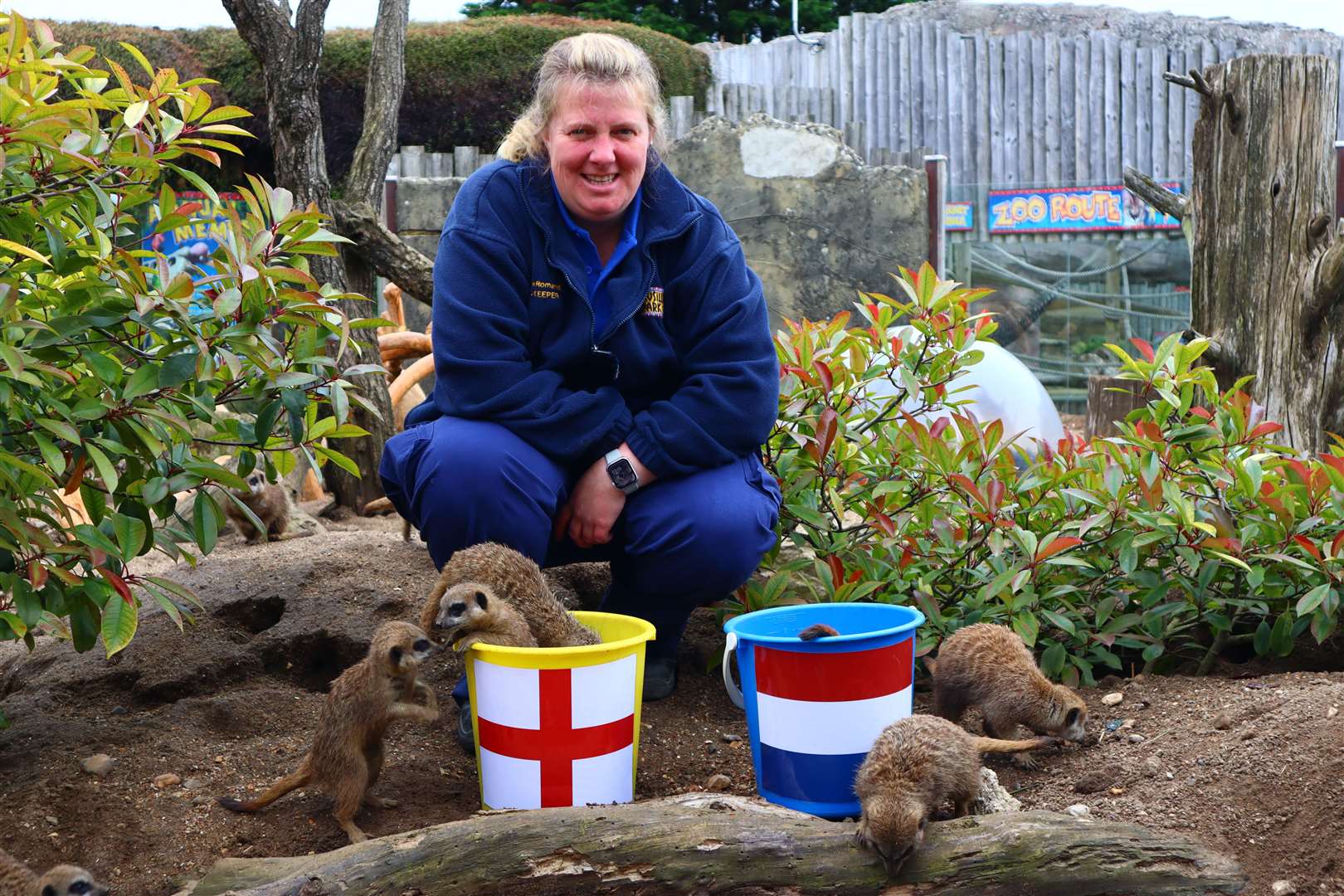 Drusillas head keeper Gemma Romanis with her predictive pals (Drusillas Park/PA)