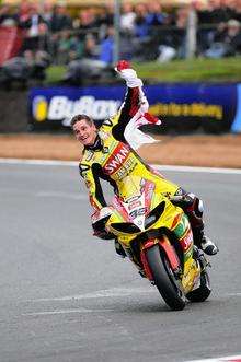 Tommy Hill celebrates winning the BSB championship at Brands Hatch