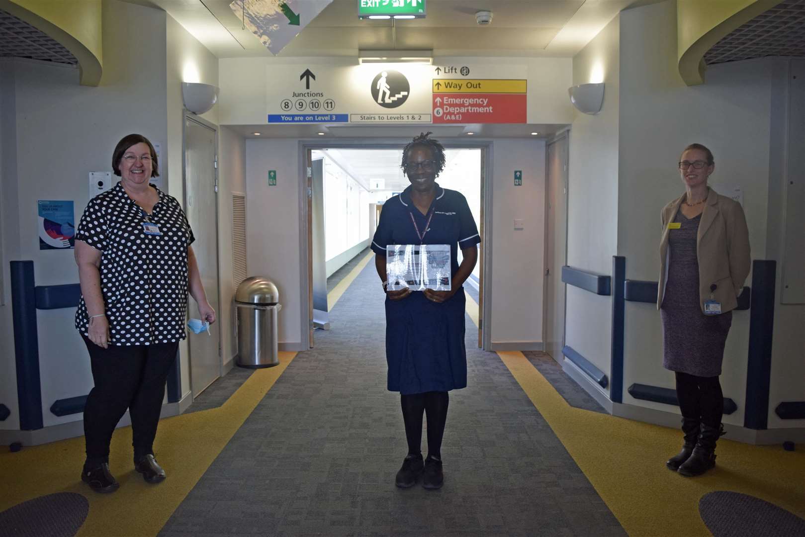 From left: Chief nurse Siobhan Callanan, midwife and winner Patricia Mugwangi and deputy head of midwifery Valerie Elderkin. Picture: Dartford and Gravesham NHS Trust