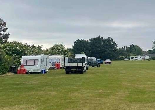 A group of travellers have pitched up next to Laburnum Road Recreation Ground in Strood