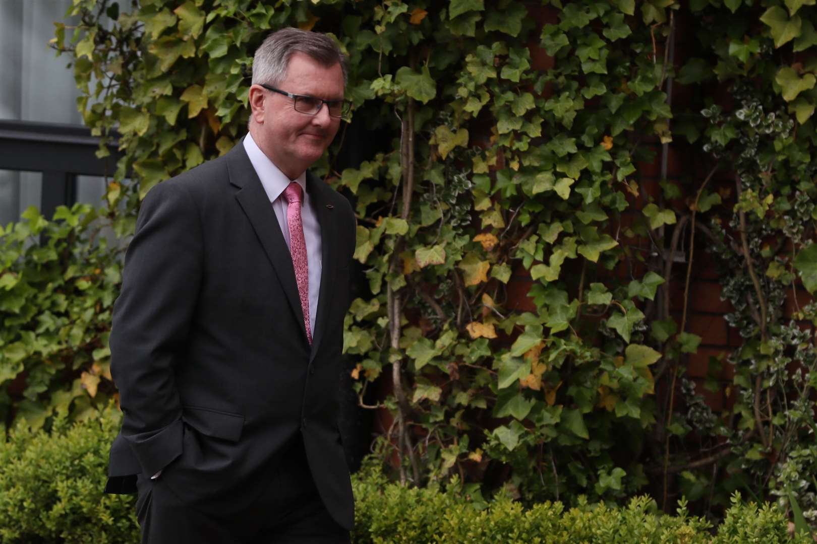 Lagan Valley MP Sir Jeffrey Donaldson arrives for the DUP meeting to ratify Edwin Poots as the new leader in May (Brian Lawless/PA)