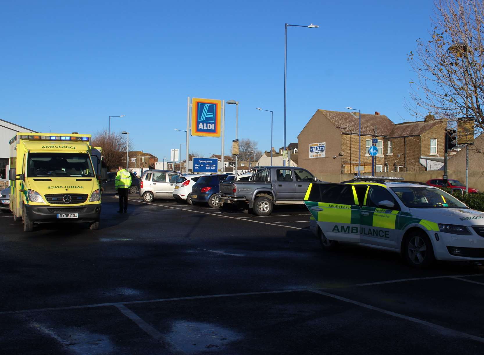 Ambulance in Aldi car park, Sheerness, today.