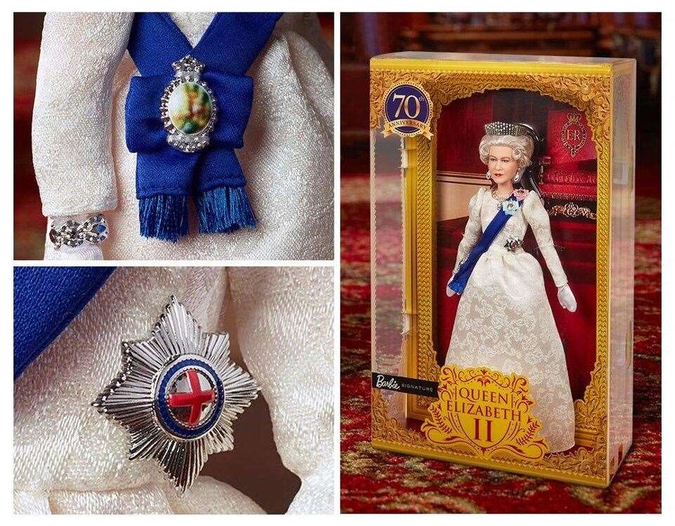 The doll comes with a tiara, blue sash and a box to look like Buckingham Palace. Picture: Mattel.