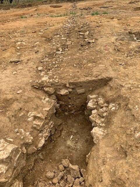 Evidence of buried walls at the archaeological dig in Otham