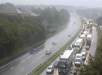 Flooded M20 near Ashford. Photo: Kent Highways