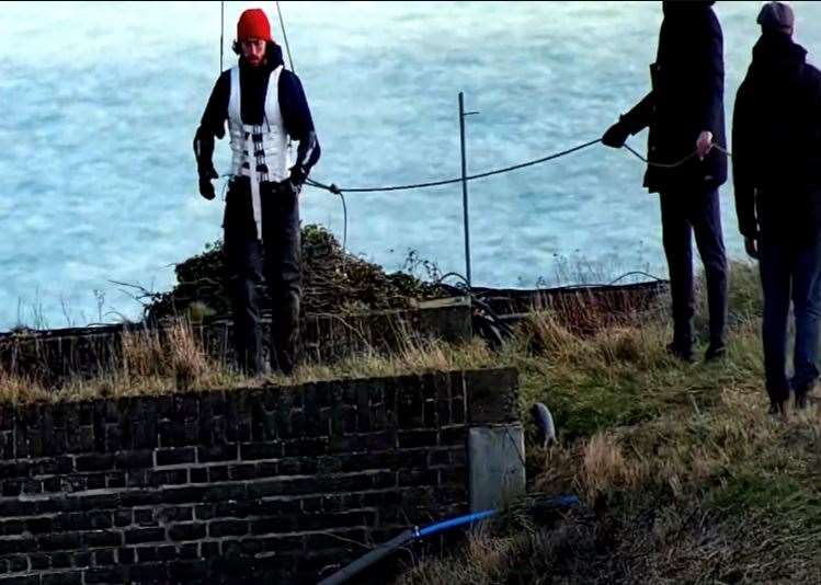 A stunt being filmed at The Citadel in Dover for Kraven the Hunter. Pictures: David de Min