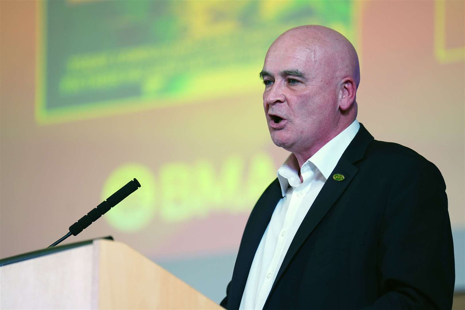 RMT general secretary Mick Lynch during a rally of consultant members of the British Medical Association at the BMA headquarters (James Manning/PA)