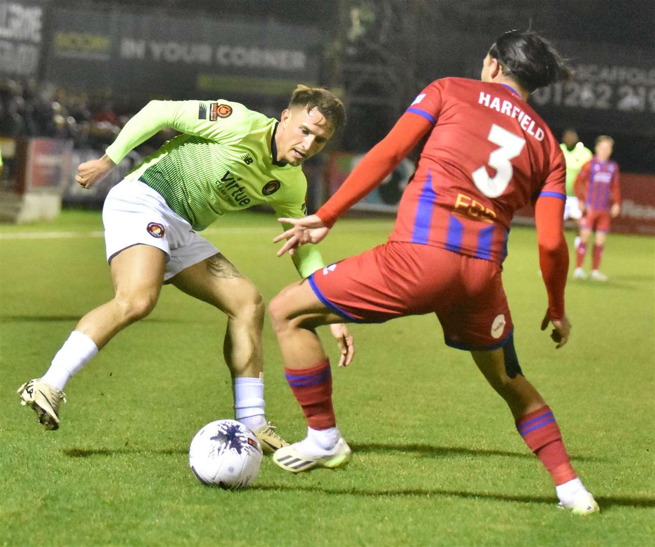 Ebbsfleet's Ben Chapman is up against Aldershot's Ollie Harfield on Tuesday night. Picture: Ed Miller/EUFC