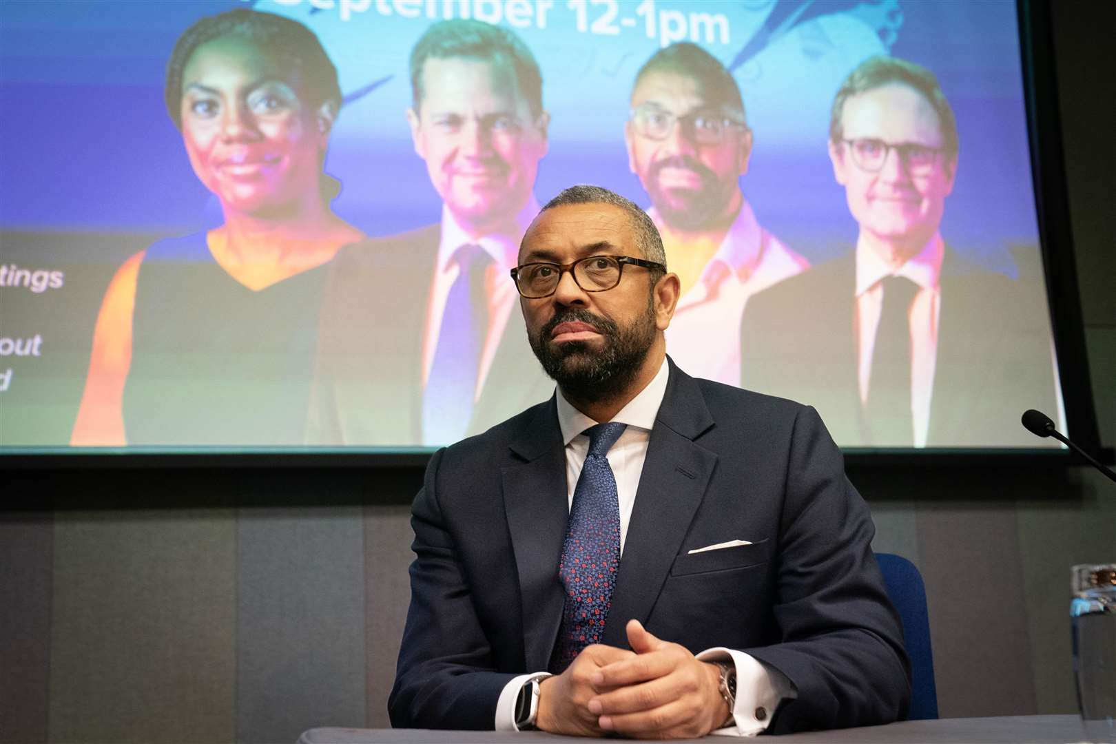 Tory leadership candidate James Cleverly attends a hustings event during the Conservative Party conference (Stefan Rousseau/PA)