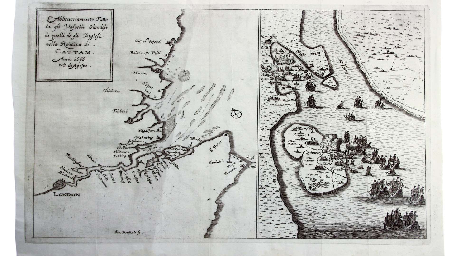 This rare map of the Raid on the Medway in June 1667 will go on display at the London Map Fair