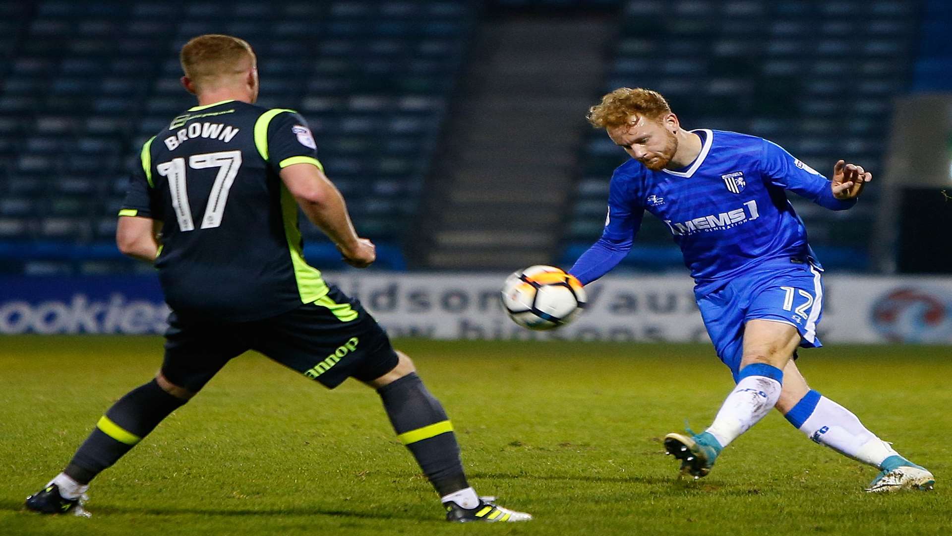 Gillingham's Connor Ogilvie starts another attack. Picture: Andy Jones