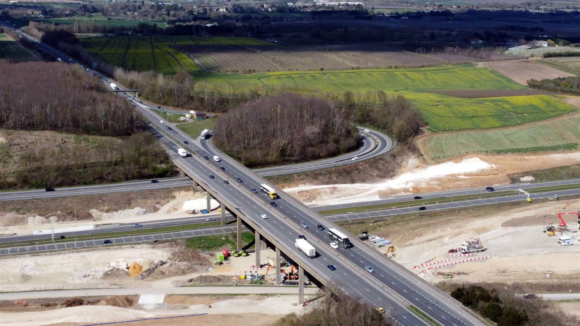 The M2 crossing the A249 at junction 5 at Stockbury. Vegetation has been removed to make way for a £92m flyover. Picture: Barry Goodwin