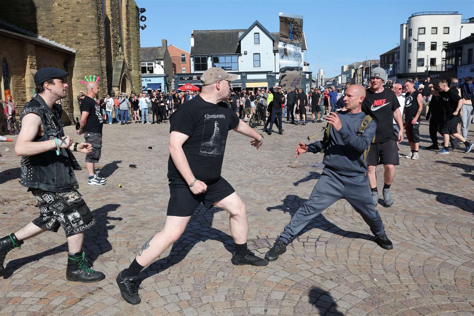 A fight breaks out during protests in Blackpool (Michael Holmes/PA)