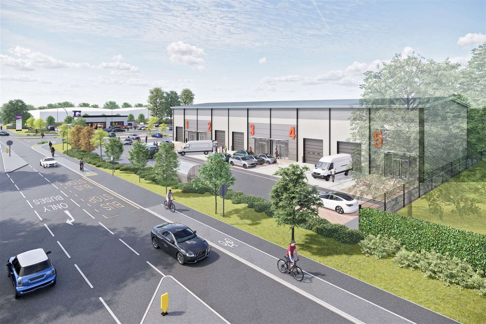 A CGI showing how the new trade park off Sturry Road in Canterbury is expected to look