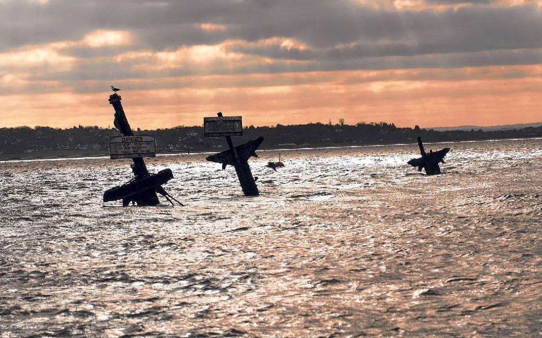 The masts of the wreck of the SS Richard Montgomery bomb ship off Sheerness. Picture: Barry Crayford