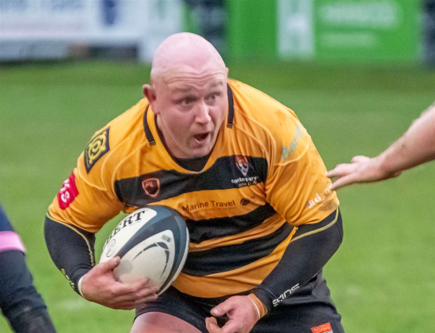 Danny Herriott in possession for Canterbury Rugby Club against Sevenoaks. Picture: Phillipa Hilton