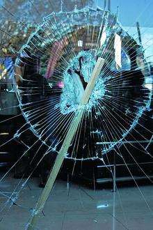 Kim Conway's picture of smashed window at Tory HQ
