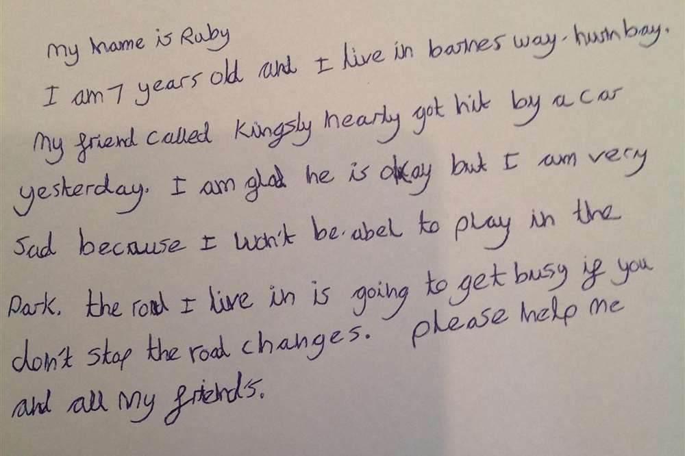 Seven-year-old Ruby Neale's letter to Kent Highways director John Burr