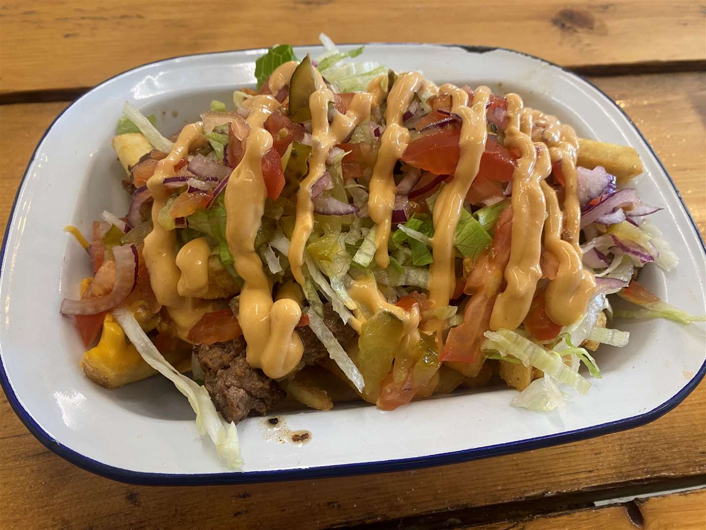 The burger fries, described by online reviewers as "absolutely insane"