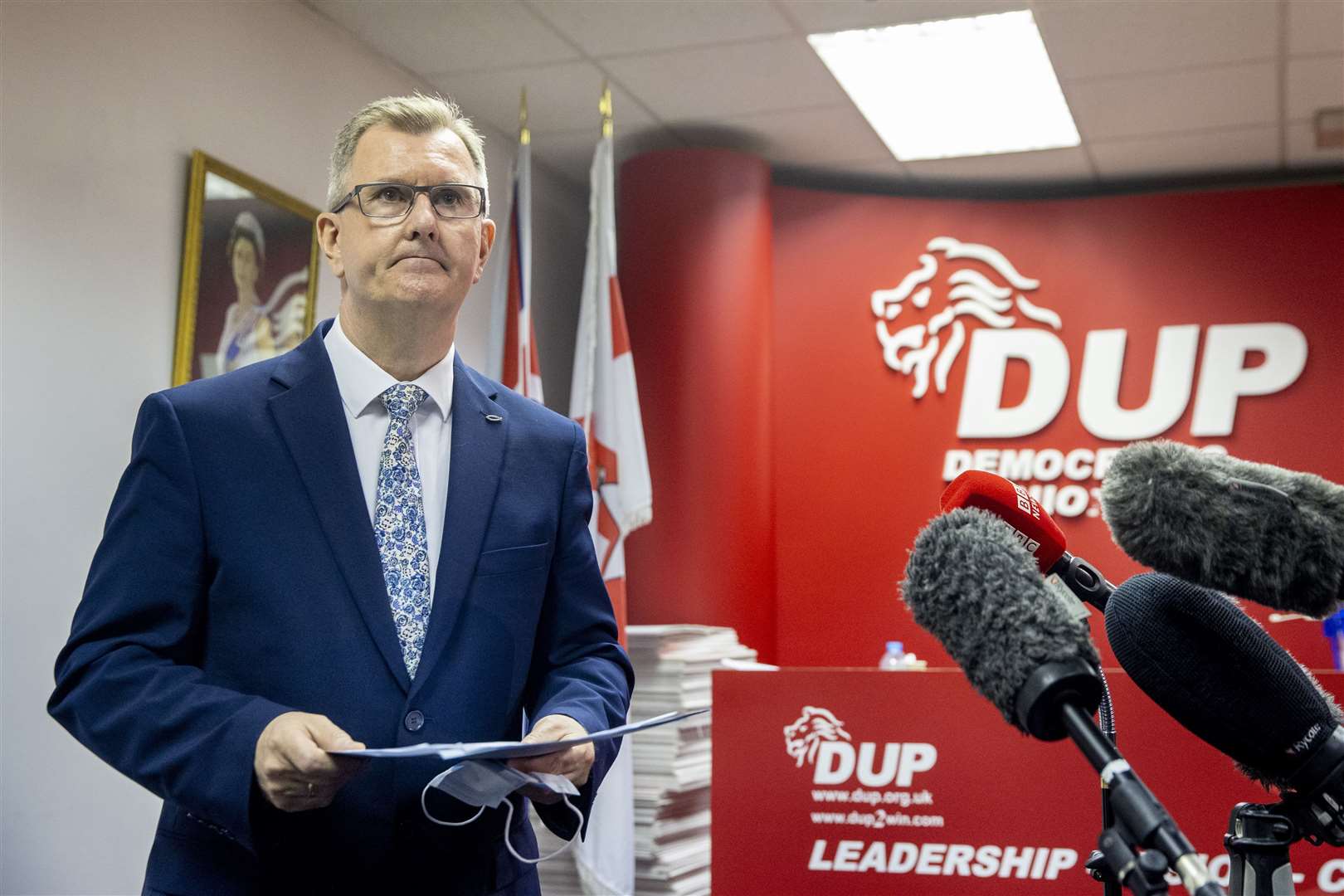 Sir Jeffrey Donaldson launches his campaign to become leader of the DUP (Liam McBurney/PA)