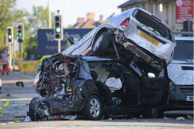 The scene of the pile-up, in Southborough