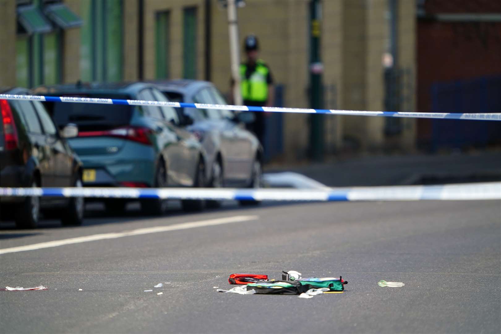 Medical equipment lies within a police cordon in Ilkeston Road, Nottingham (Zac Goodwin/PA)