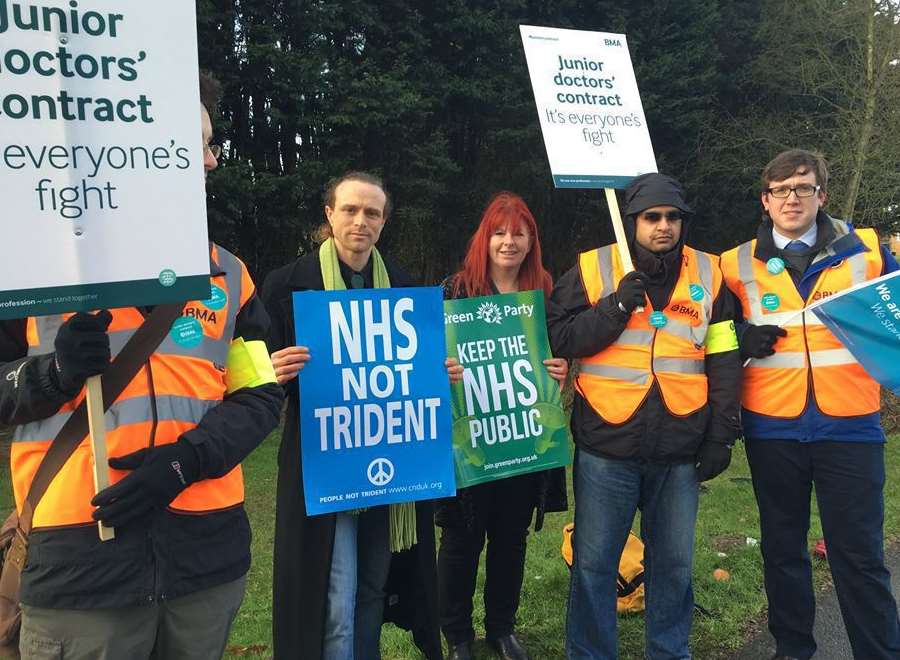 Protesters stand outside the William Harvey during last month's strike