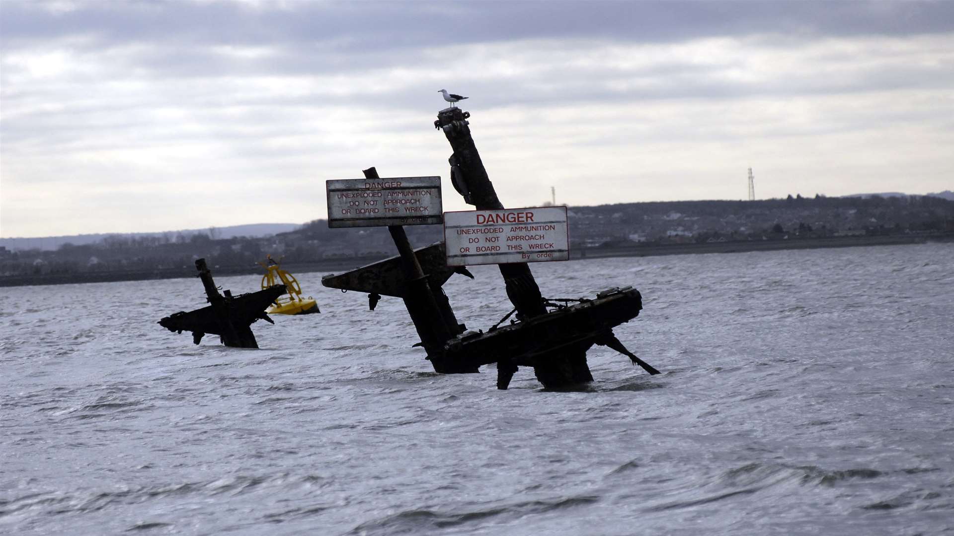 The masts of the SS Richard Montgomery bomb ship