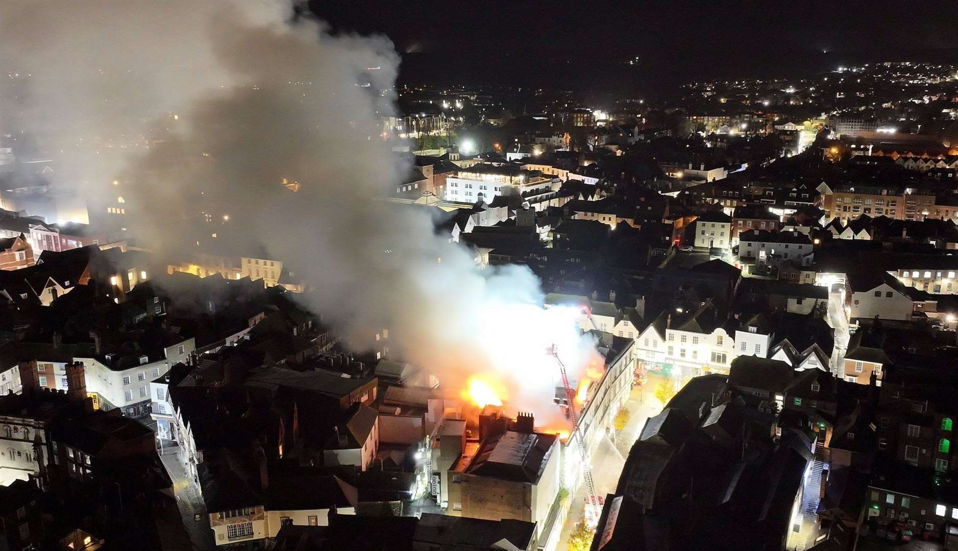 Firefighters tackle a huge blaze at the former Debenhams department store in Guildhall Street, Canterbury city centre. Picture: UKNIP