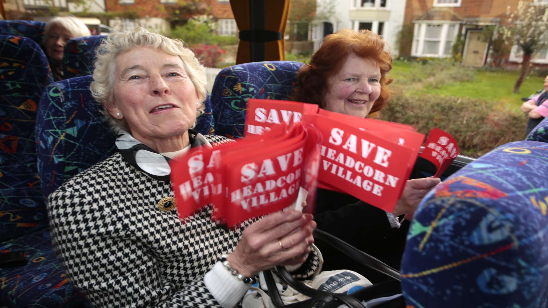 Protestors on the battle bus