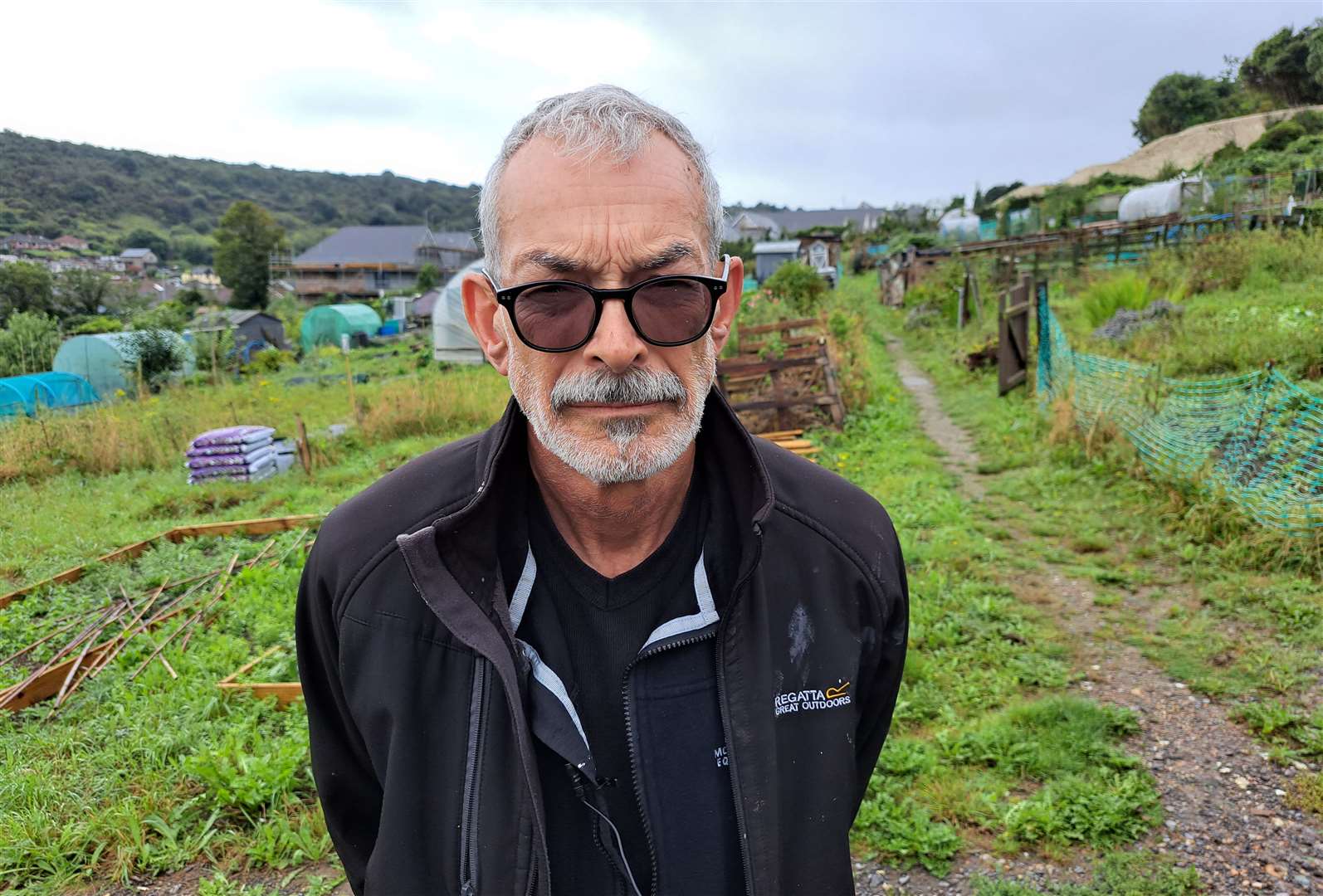 Crop grower Vince Whittall at Maxton Allotments, Dover