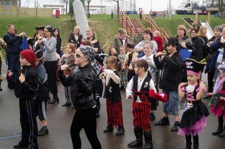 Pupils and parents at St George's Primary School, who dressed as pirates and monsters for Red Nose Day