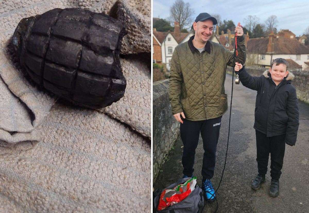 Allington father and son pull up Second World War Mills hand grenade while magnet fishing in the River Medway at Aylesford