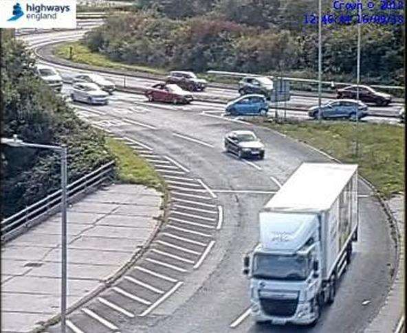 Drivers stuck in traffic on the M20 have been turning round and driving the wrong way up the slip road onto the motorway. Picture: Highways England