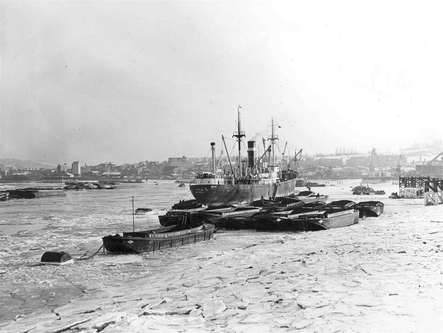 The winter of early 1963 was so severe that coal barges were frozen on the Medway at Rochester