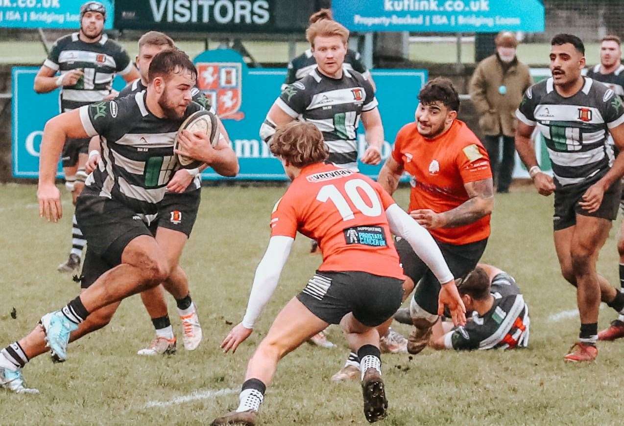 Gravesend's Will Sterner on the charge during the win over Thurrock. Picture: JP_PhotographerUK