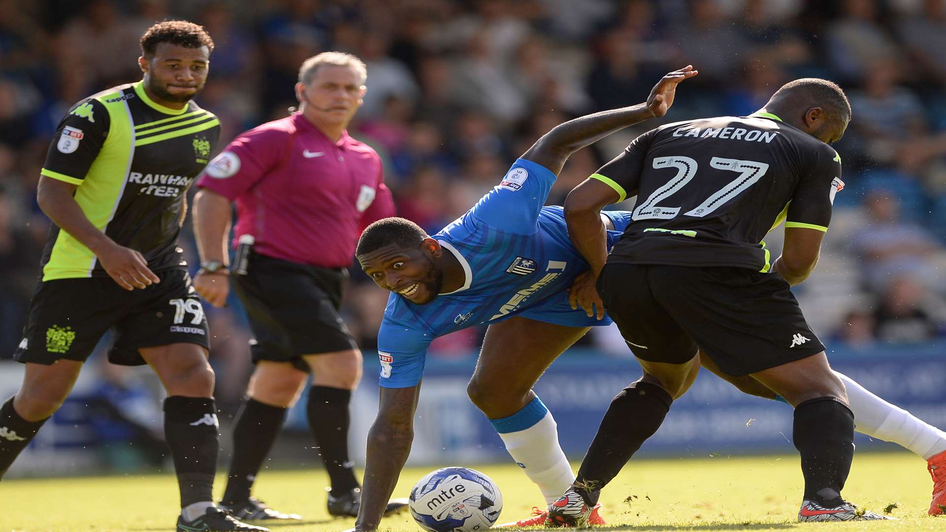 Jay Emmanuel-Thomas forces his way through. Picture: Ady Kerry