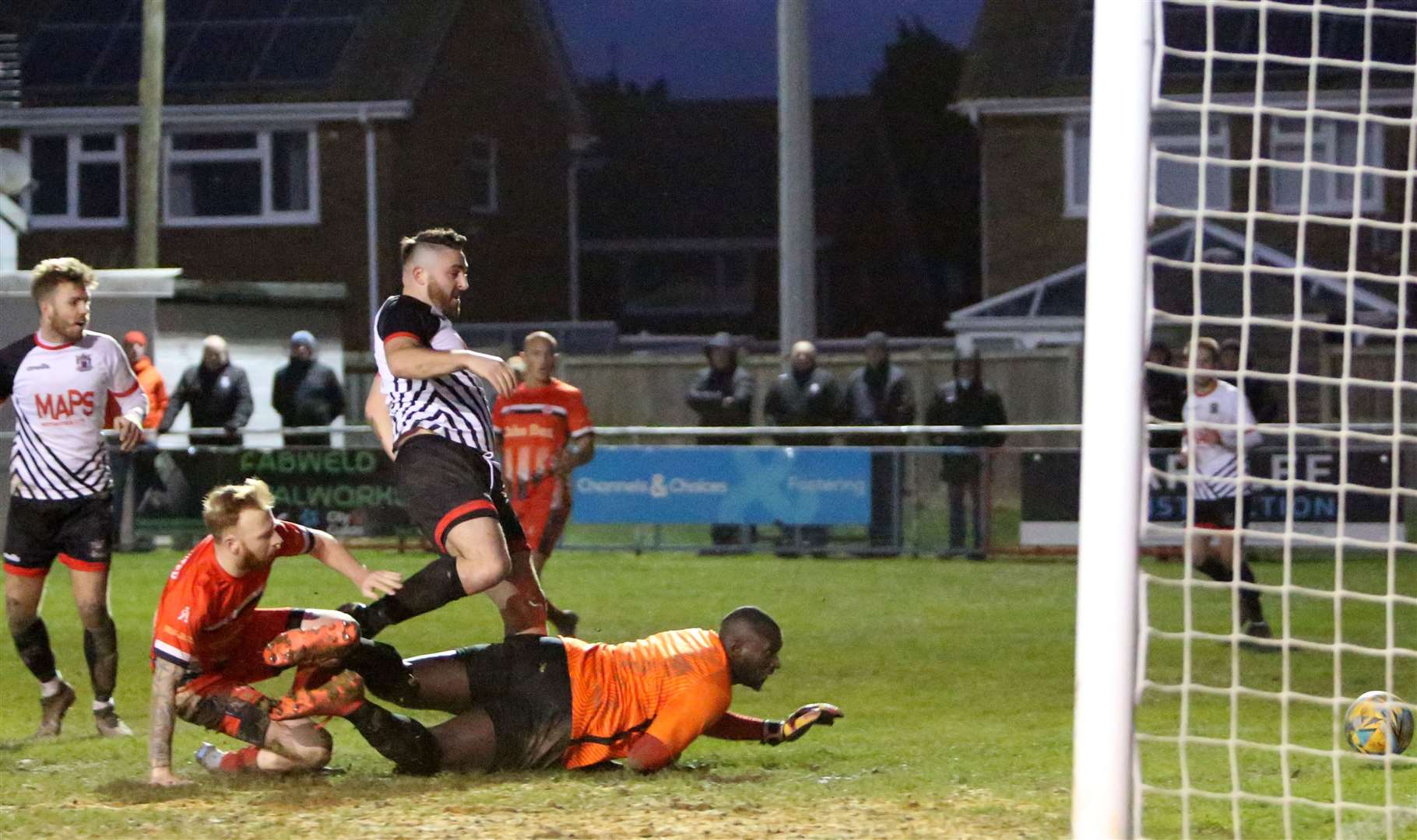 Connor Coyne sees his late effort for Deal Town drift just wide of the post. Picture: Paul Willmott