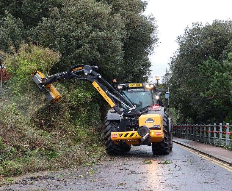 Trees and debris on Folkestone's Road of Remembrance are being removed following the landslip. Picture: FHDC