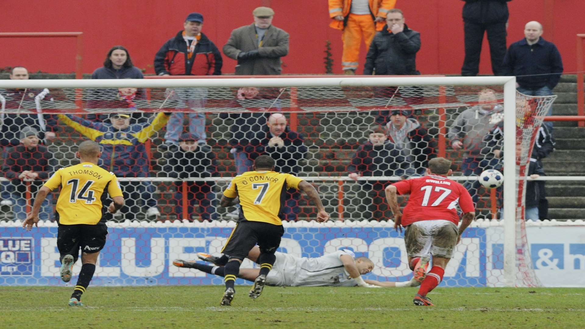 Preston Edwards saves a last-minute penalty against Newport County Picture: Andy Payton