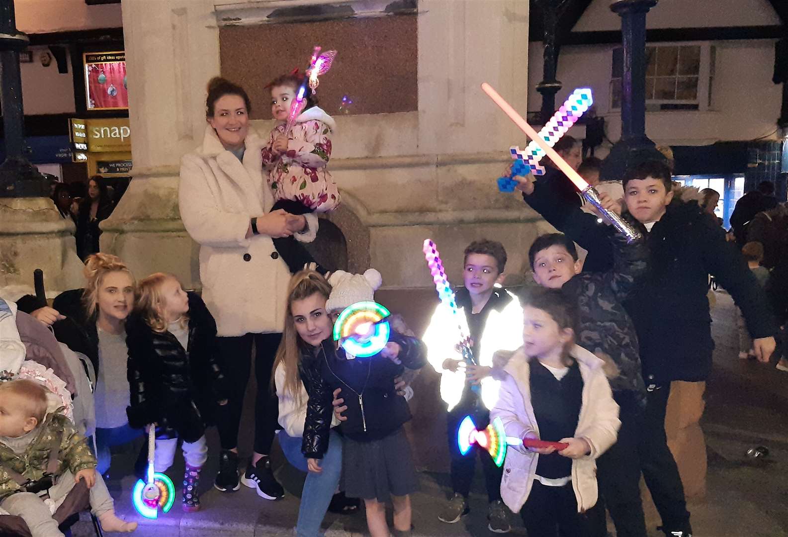 Mum Danielle Denton, Marie Stephenson and Kayley Swift, with their children at the Maidstone Christmas lights switch on