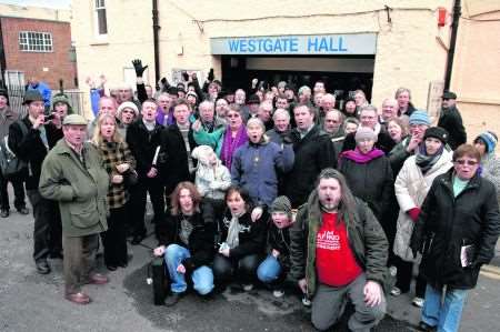 Protestors outside the Westgate Hall