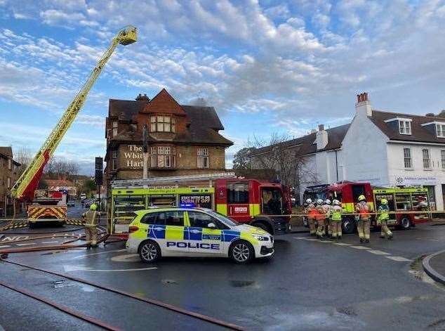 Crews tackle a blaze at a pub in Orpington High Street. Picture: London Fire Brigade