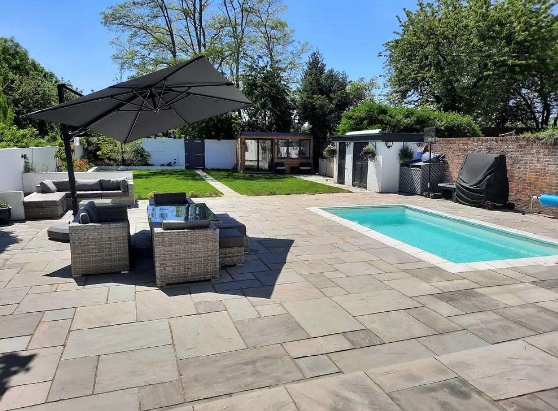 The south-facing rear garden with sunken heated pool. Picture: Zoopla / Machin Lane Partnership