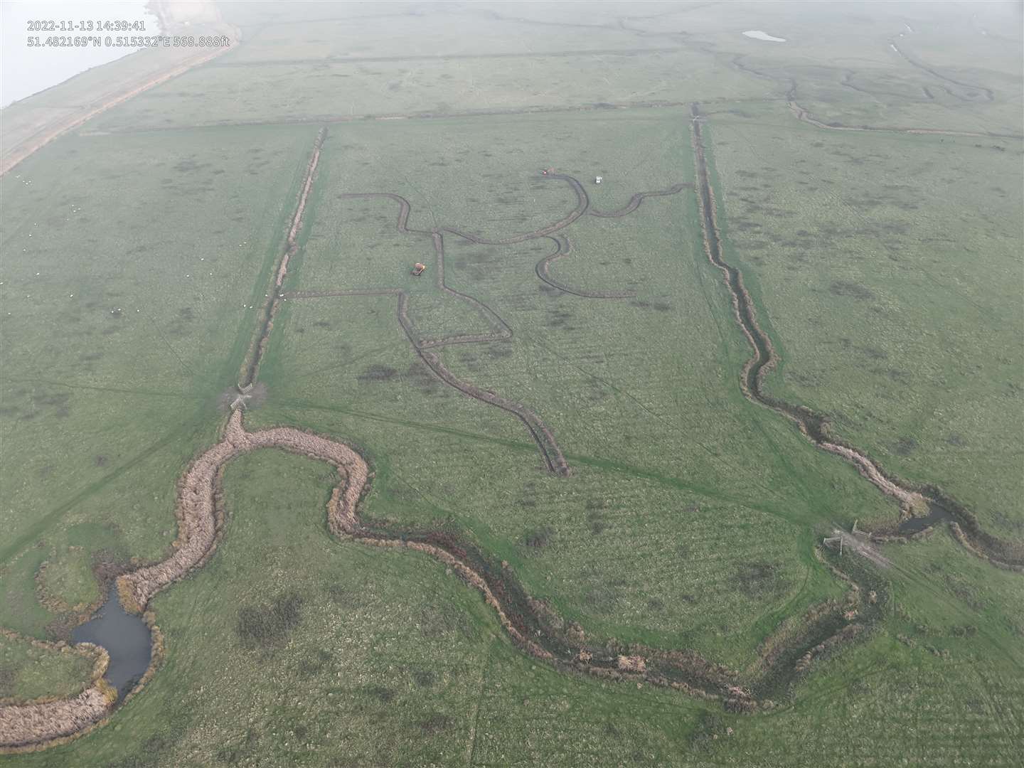 An aerial view of Alex's farm land which is being rewilded