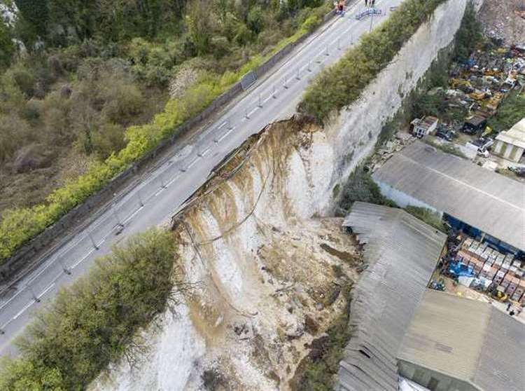 The A226 Galley Hill Road in Swanscombe has been shut since April following a major landslip. Photo: High Profile Aerial