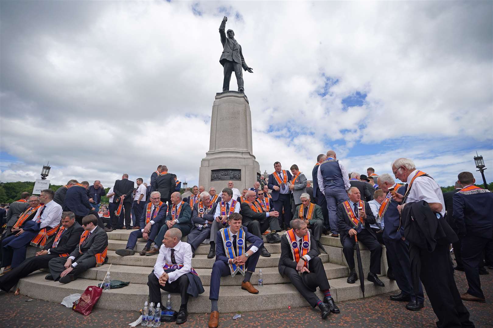 Marchers at Stormont before the start of the centenary parade ((Niall Carson/PA)