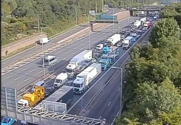 Queues remain backed up to Junction 3 on the M25, travelling anticlockwise. Picture: National Highways