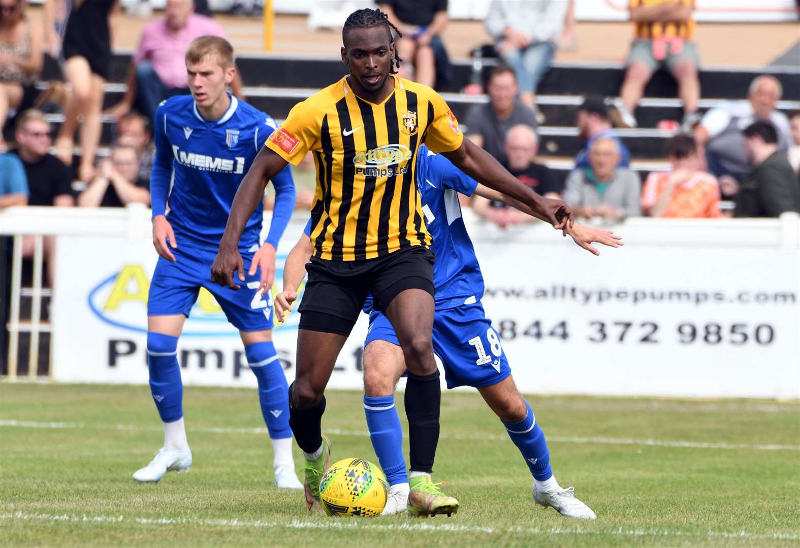 Ibrahim Olutade came off the bench to score Folkestone's first in their 2-0 FA Trophy triumph over Horsham. Picture: Barry Goodwin